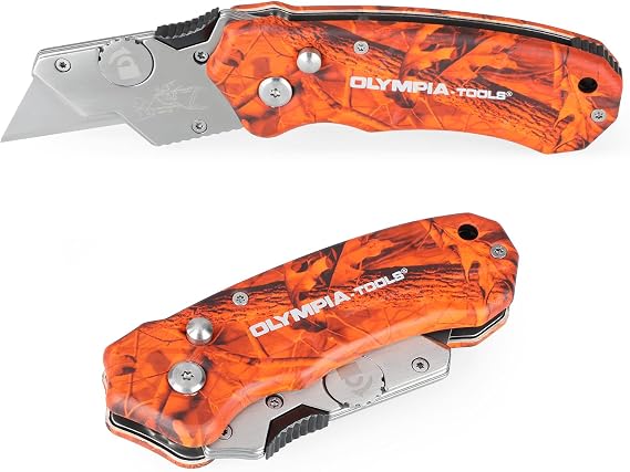 Olympia Tools Design Folding Utility Knife, Orange Camo