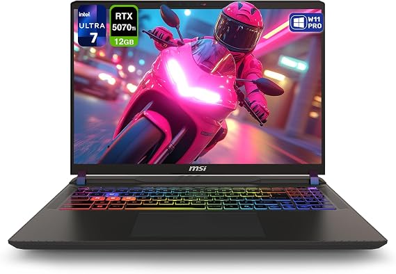 msi Vector 16 HX AI Gaming Laptop, Intel Ultra 7-255HX, 64 GB DDR5 RAM, 2 TB PCIe SSD, 16" FHD+ (1920x1200) 144Hz Display, Nvidia G-Force RTX 5070Ti, Backlit Keyboard, W11 Pro, Cosmo Gray