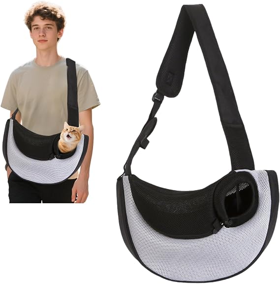 PETCUTE Pet Sling Carrier for Small Dogs Cats,Hand Free Puppy Sling Bag with Breathable Mesh and Adjustable Strap, Dog Sling Carrier with Internal Safety Strap,Suitable for Outdoor Travel