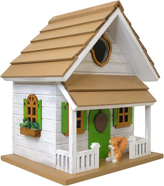 8.75" X 6" 7.5" Squirrel Cottage Birdhouse White 7.5"x8.75"x6" Deck Mount Wood Handmade