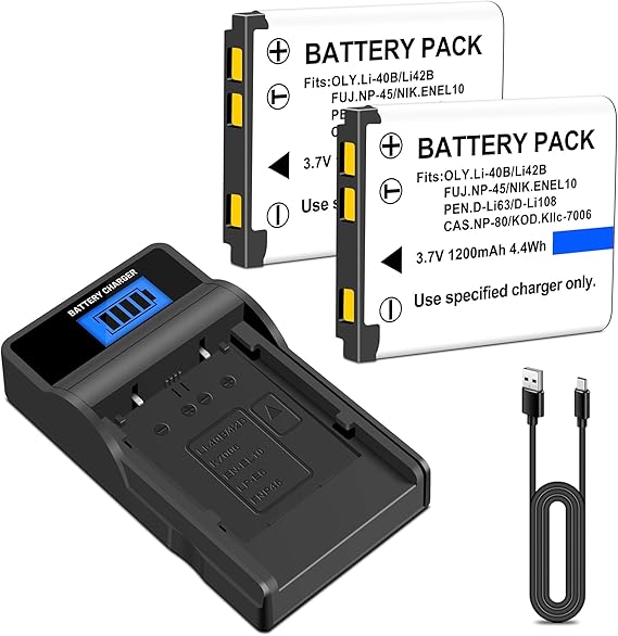 2-Pack NP-45 NP-45A NP-45B NP-45S Battery, LED Charger for Fujifilm JZ310