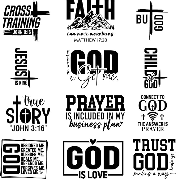 12Pcs Faith Jesus Iron on Decals for Clothing DIY Heat Transfer Vinyl Stickers for T-Shirt Jeans Pillow Cover Craft Appliques Decor