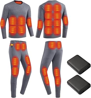 Mens Electric Heated Underwear Set, 28 Areas Heating Thermal Base Layer Top & Pants with Battery, for Outdoor Work