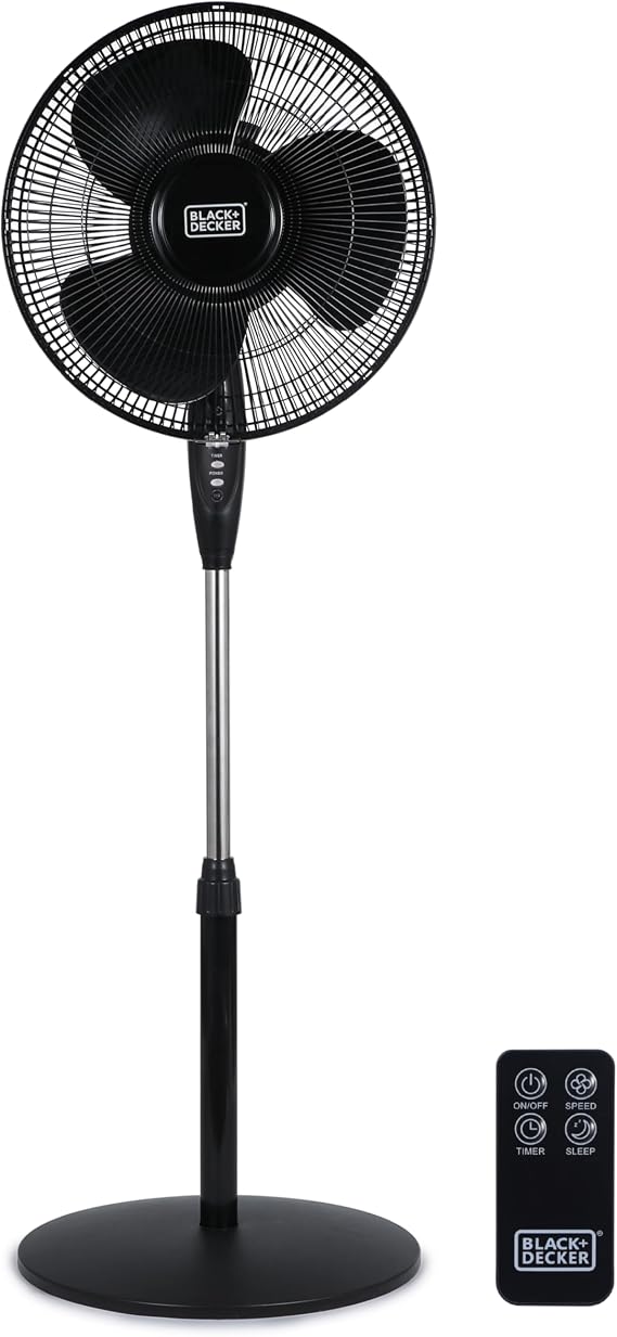 BLACK+DECKER 16" Oscillating Pedestal Fan with Remote, BFSR16B, Black