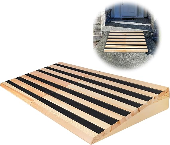3" Rise Wooden Door Threshold Ramp for Wheelchair/Home Steps/Doorway, 2PCS
