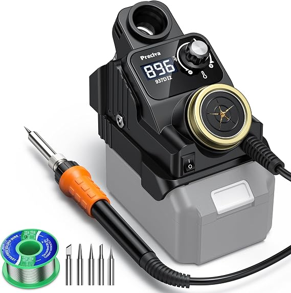 Preciva Cordless Soldering Station for Dewalt 20V Max Battery, 5 Soldering Iron Tips, 1-8 minutes Auto Sleep, Heat Control up to 896F, oC/oF Conversion, Removable Dross Pool (Battery Not Included)