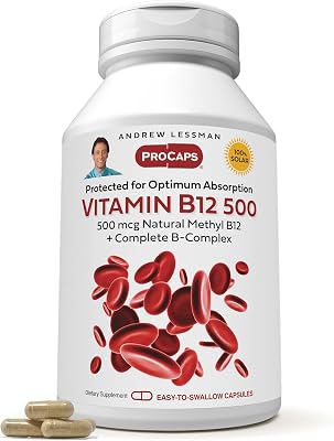 ANDREW LESSMAN Vitamin B12 500 720 Capsules - Absorption-Protected Methylcobalamin Natural Coenzyme Vitamin B12, Essential for Energy and Stress Support, Plus B-Complex, Easy to Swallow Capsules