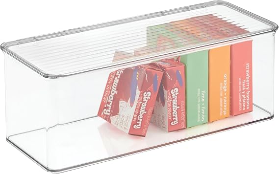 iDesign Plastic Stackable Hinged-Lid Storage Box, Clear