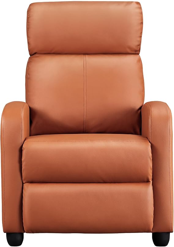 Yaheetech Home Theater Seating Faux Leather Recliner Chair Modern Single Living Room Reclining Sofa with Pocket Spring Tan