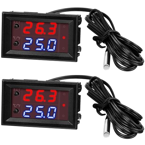 Weewooday 12V Temperature Controller Thermostat Dual LED Display,2 Pcs