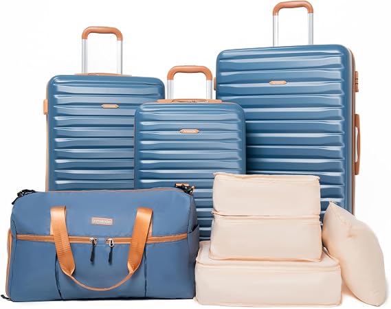 8-Piece Hardcase Luggage Sets 202428 | ABS+PC Suitcases with Spinner Wheels,TSA Lock,Underseat Duffel Bag,Packing Cubes