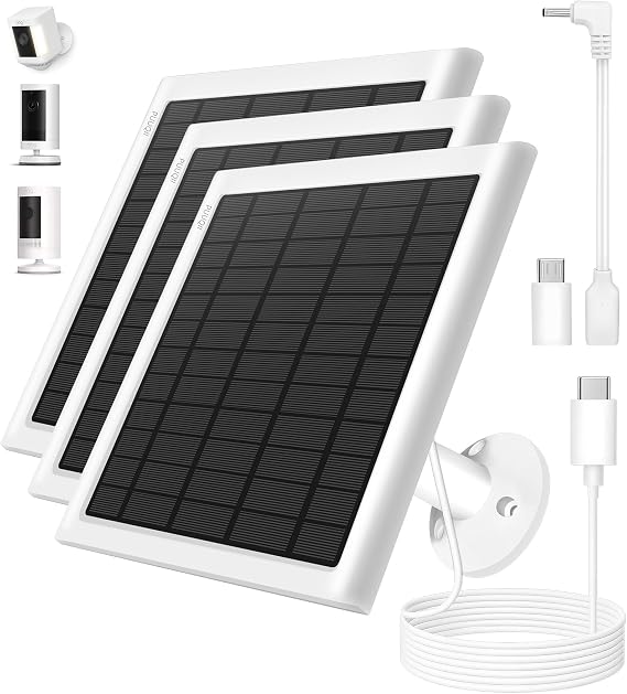 8W Solar Panel for Ring Camera, 3-Pack Solar Panel Charger Compatible with Ring Stick Up Cam Battery, Spotlight Cam Battery, Includes Barrel Plug to