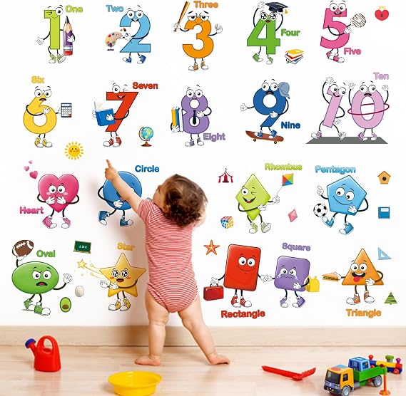 decalmile Colorful Shapes Numbers Educational Learning Wall Decals Stickers