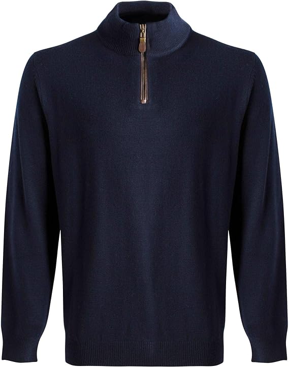 Viyella Leather Trimmed Baruffa Merino Wool 1/4 Zip Sweater - 255618