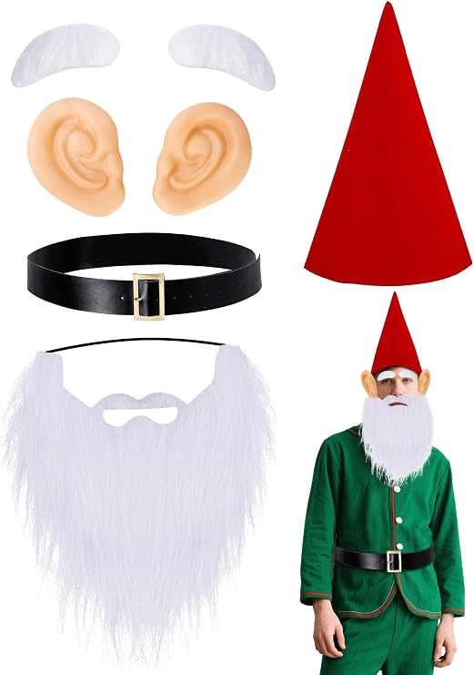 Halloween Dwarf Costumes Set, Gnome Costume Set with Felt Dwarf Hats for Halloween Christmas Fairy Tale Party