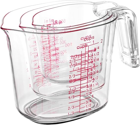 3-Piece Clear Nesting Liquid Measuring Cups with Spouts, 1, 2 and 4 Cup