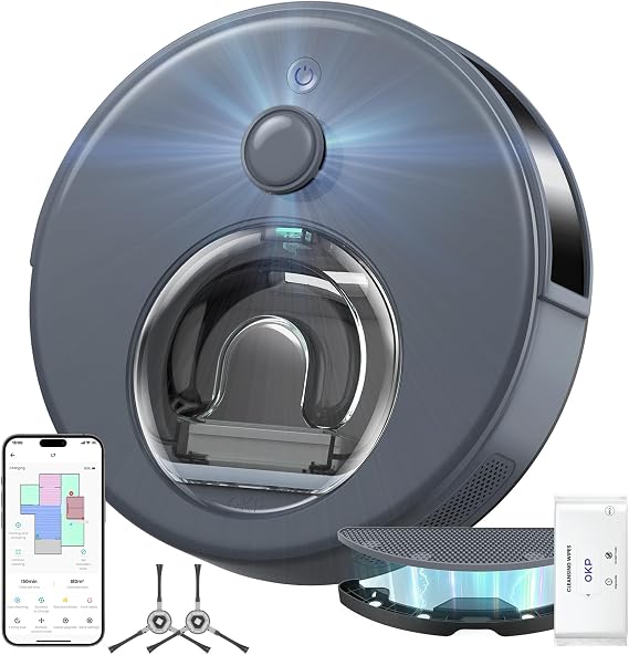 OKP Robot Vacuum and Mop Combo L7 with 6000Pa Power Suction, LiDAR Navigation Precision 3D Mapping, Robotic Vacuum for Hard Floors and Pet Hair Pick Up, Smart No-Go Zone, WiFi/App/Alexa Control