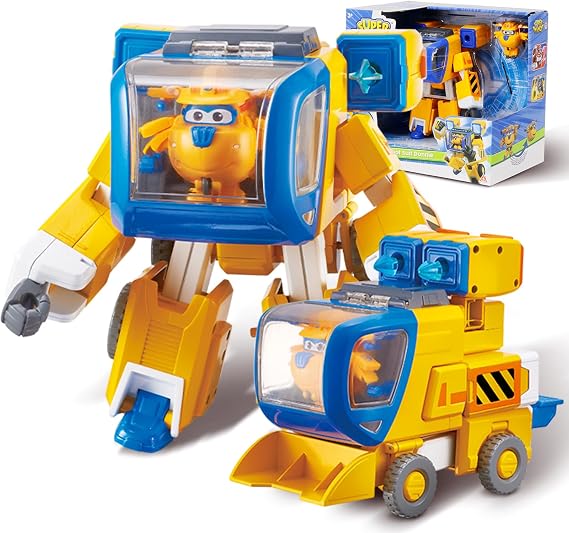 Super Wings Transformable Toys, 7 in Donnie Super Mecha Equipment Robot & 2 in Transforming Suit, 3-in-1 Airplane Robot Cars Figures, Vehicles Toys for Kids Age 3 4 5 6 7 Year Old Boys