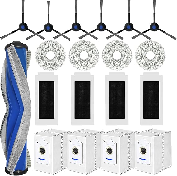 19 Pack Replacement Accessories for ECOVACS DEEBOT T30S/T30S AI/T30S AI Care Robot Vacuum, 1 Main Brush, 6 Side Brushes, 4 Hepa Filters, 4 Mop Cloth Pads, 4 Dust Bags
