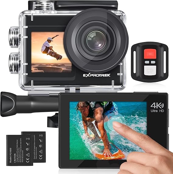 Action Camera 4K 60FPS with Touch Screen,EIS 170 Ultra Wide Angle, 40m Waterproof Underwater Remote Control Sports Camera with Helmet Accessories