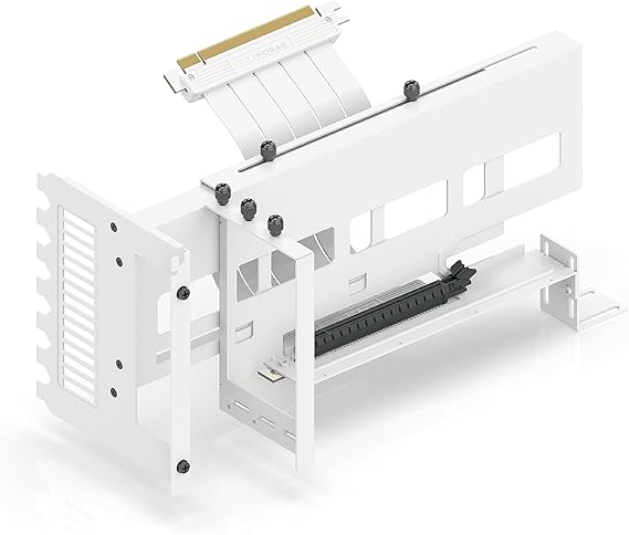 EZDIY-FAB Vertical PCIe4.0 GPU Bracket Vertical Graphics Card Holder with PCIe 4.0 X16 Gen4 White Riser Cable 90 Degree Right Angle 17cm