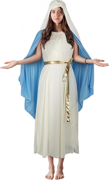 Adult Biblical Robe Costume Set, Long Dress with Headscarf and Waist Tie