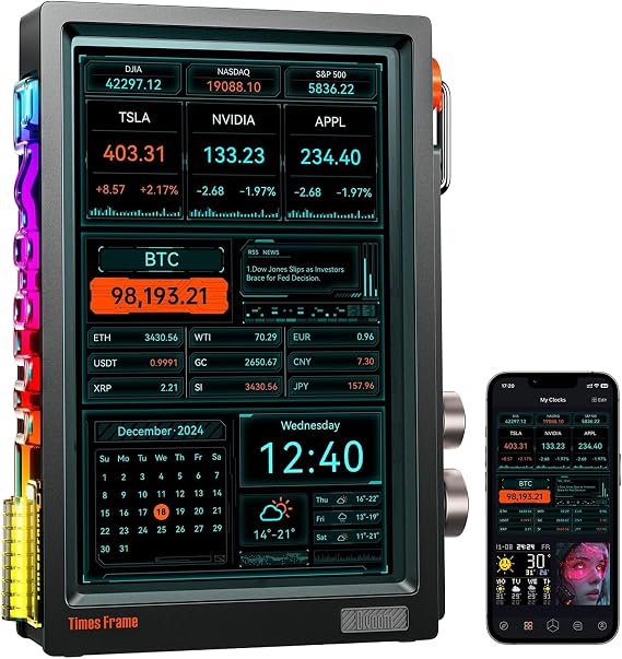 Divoom Times Frame-10.1 inç Dijital Resim Çerçevesi Şeffaf IPS Akıllı Linux OS RGBLED Döner Düğme WiFi 64GB 400+Saat Yüzleri Widget 50+API Beslemeleri Hediye Modu Piksel Sanat Topluluğu (Siyah)