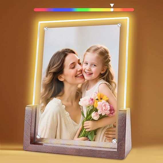 5x7 Picture Frame LED Light Up Color Changing Acrylic Photo Frame for Mothers Day, Mom, Grandma Holds 4x6 or 5x7 Photos (Vertical) Cute Night Light & Desk Lamp Decor
