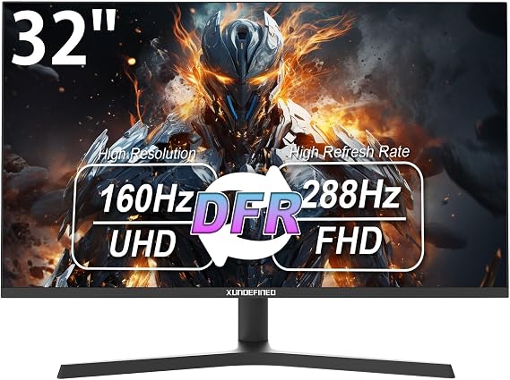 XUNDEFINED 32 Inch 4K Gaming Monitor, Dual Mode UHD 144Hz & FHD 288Hz, Fast IPS, PIP/PBP, Adaptive-Sync G-SYNC Compatible, HDR, Tilt & Swivel & Height Adjustable, Built-in Speakers, HDMI 2.1 & DP 1.4