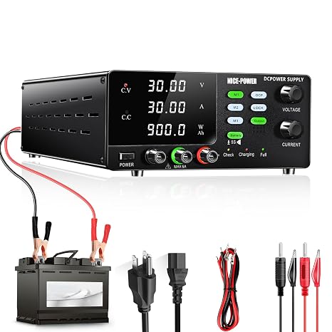 NICE-POWER DC Power Supply Variable, 30V 30A 900W High Power Bench Power Supply for Battery Charging, Adjustable Switching Regulated Power Supply with OCP, Memory Storage, Output Switch, Lock Button