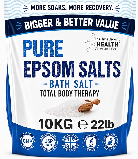 Pure Epsom Salts 10kg, Total Body Therapy, 100% Pure Premium Quality Magnesium Sulphate Traditional Bath Soak, Fine 1.4mm Easily Dissolvable Grain Size, Vegan Friendly by The Intelligent Health