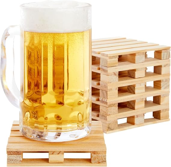 Juvale Wood Pallet Coasters - Pack of 6, 3.9 x 3.9 in, Brown - Square Wooden Drink Coasters for Hot & Cold Beverages - Novelty Mini Pallet Design for Home & Office