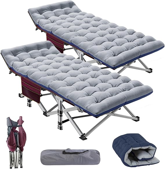 Barbella Folding Camping Cot, 2 Pack Portable Sleeping Cot with Mattress, Foldable Outdoor Bed, Guest Bed with Carry Bag for Home, Office & Outdoor Use