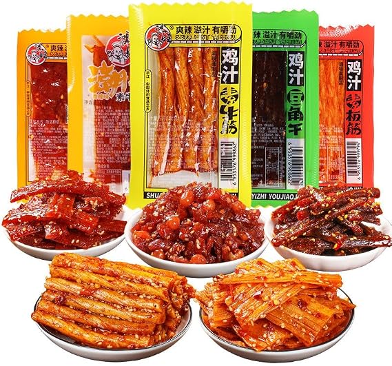 香辣辣条 麻辣零食小吃 Spicy Snack Gift Pack, Spicy Dried Bean Curd, mala latiao,Nostalgic Snacks,Small Gluten, Spicy Stick, Chinese Snack Gift (Mix 5 packs)