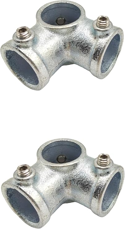 2 Pcs 3 Way L Tube Connector,Galvanized Pipe Fittings, Three Socket Cross Outlet Tee Fit for 1 Inch(25.4 mm) OD Steel Pipe, Structural L Pipe Fitting Connector, Cast Iron