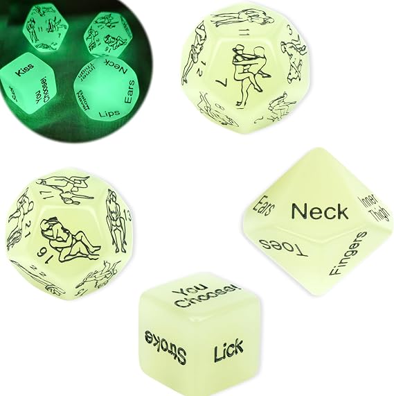 Valentine's Day Gifts,Intimate Dice,4 Pcs Glow in The Dark Couple Dice Set, Romantic Date Night Decision Dice for Couples Games, Funny Naughty Gifts for Adults, Boyfriend, Girlfriend, Husband, or Wife