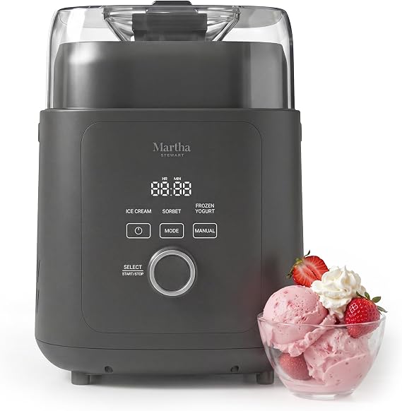 Martha Stewart Ice Cream Maker Machine, 1QT Fully Automatic, 3 Modes, Black