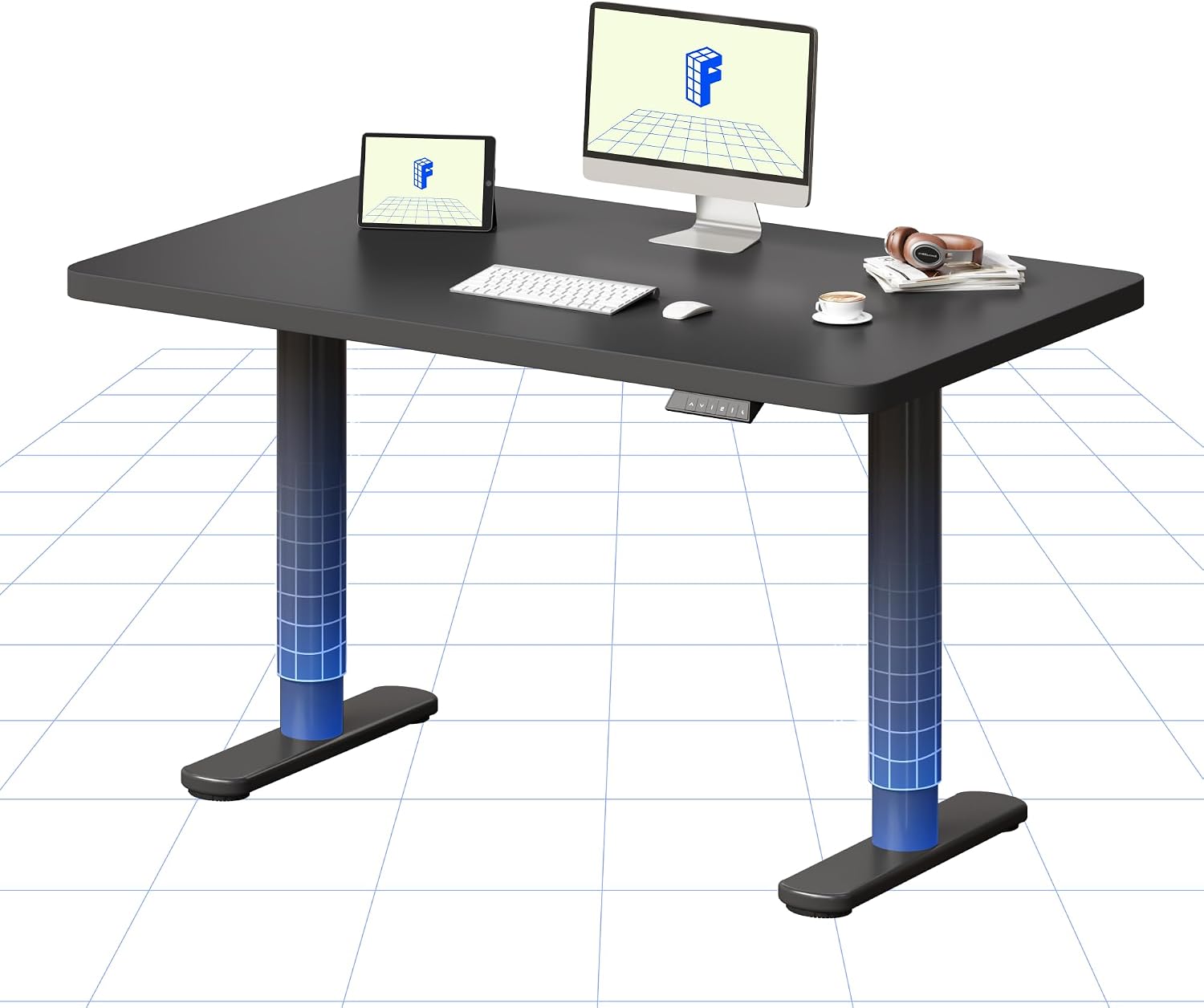 FLEXISPOT Electric Standing Desk One Piece Desktop CylineX Height Adjustable Sit Stand Up with Memory Smart Panel, 100x60 Black
