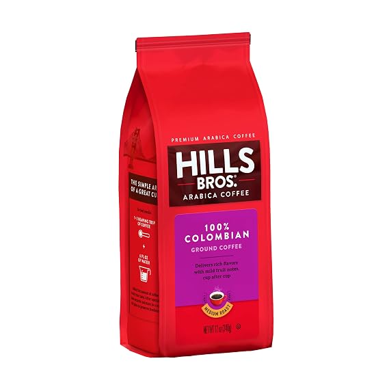 Hills Bros. Ground Coffee - Colombian, 12 oz | Medium Roast, Premium Arabica Coffee Beans, Certified Kosher, Rich Flavor Cup After Cup