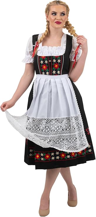 Dirndl Trachten Haus 3-Piece Long Black German Wear Party Oktoberfest Waitress Dress