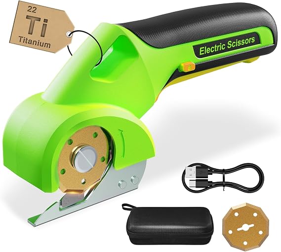 Virisn 4V 2000mAh Cordless Cardboard Cutter, Electric Box Cutter for Cardboard with 2 Titanium Blades,LED & Safety Lock,Max Cutting1/4",Rotary Cutter for Fabric,Cardboard,Gifts for Men&Women - Green