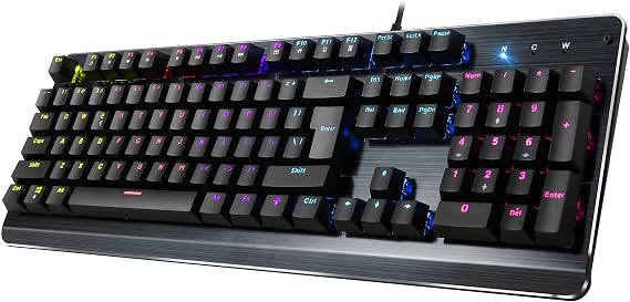 ProHT Rainbow LED Backlit USB Wired Keyboard with Blue Switches,Durable ABS Keycaps/Anti-Ghosting/Spill-Resistant Mechanical Keyboard for PC Mac Xbox Gamer