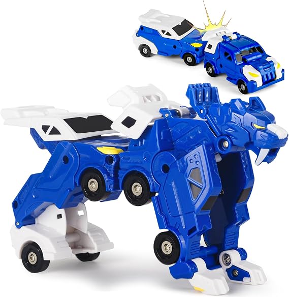 Collision Transforming Dinosaur Car Toy, 2 in 1 Magnetic Cars that Transform into Dinosaur Toys for Kids, Fun Transformer Car Robot Toys Birthday Party Gift for Boys Girls, Blue