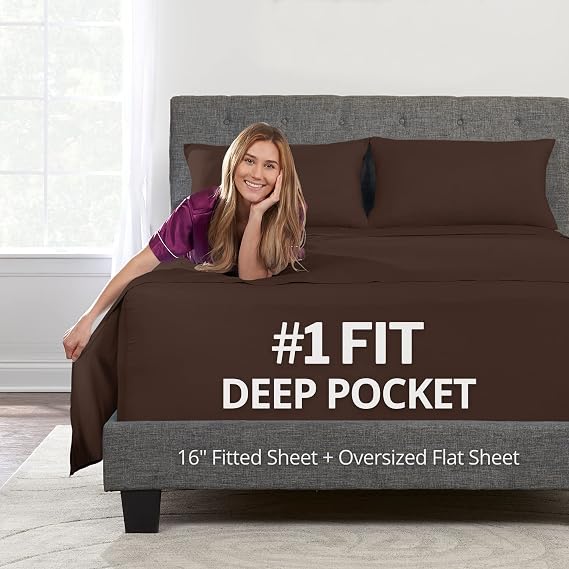 Deep Pocket 4 Piece Bed Sheets Set, 1 Fitted Sheets, 1 Large Flat Sheet, 1 Pillowcase + 1 Extra Fitted Sheet Fine Yarns