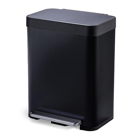 Home Zone Living 13 Gallon Large Capacity Kitchen Trash Can, Tall Stainless Steel Liner-Free Body, 50 Liter Capacity, Matte Black, Virtuoso Series