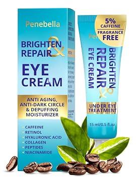 Under Eye Brightener for Dark Circles 4 in 1 with Niacinamide, 5% Caffeine, Retinol & Peptides - Eye Cream Anti Aging for Reduce Wrinkles, Puffiness and Bags Under Eyes