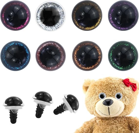 70pcs 16mm Crochet Eyes,Crochet Safety Eyes,Safety Eyes for Amigurumi,Glitter Plastic Safety Eyes with Washers Craft Crochet Doll Eyes for Crochet Animals Plush Stuffed Animals Diy Puppet Bear toy