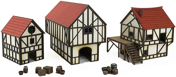 War World Gaming Medieval Town Cottage, Townhouse & Barn Set (Painted/unpainted) & Resin Accessories 28mm/Heroic Fantasy Wargaming Terrain