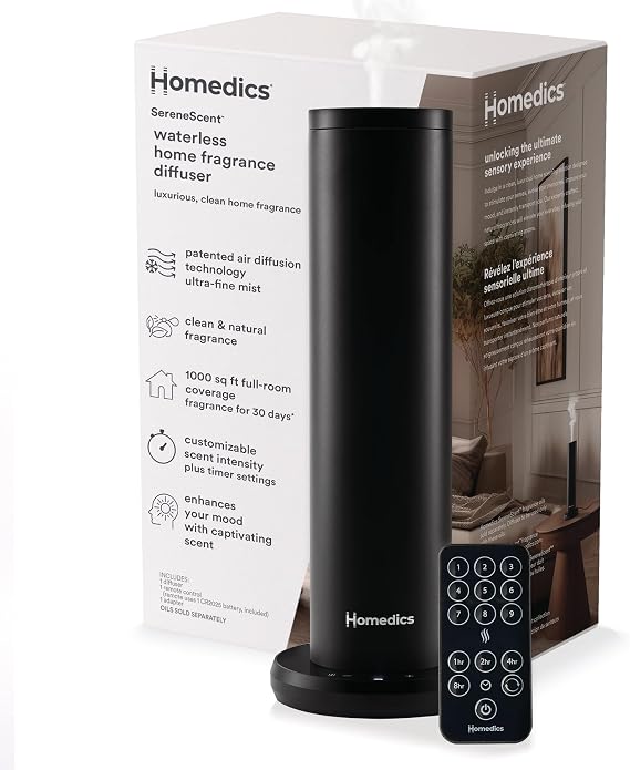 Homedics SereneScent Waterless Essential Oil Diffuser, Black