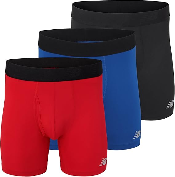 New Balance Men's No Fly Mesh Jersey Boxer Brief Breathable Lightweight Moisture Wicking Underwear (3 Pack) Boxer Briefs